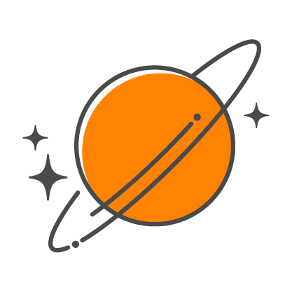A planet icon with stars sparkling around it.