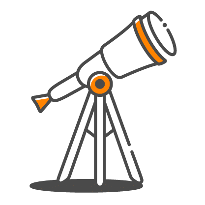Icon of a telescope that points up and towards the right.